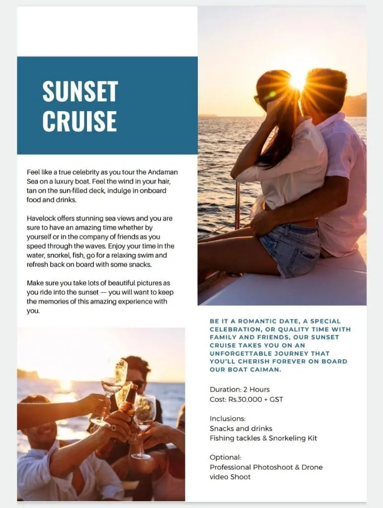 Sunset cruise on boat Caiman — couple watching golden hour over the Andaman Sea